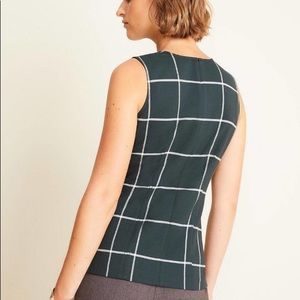 Ann Taylor Windowpane Seamed Shell Top Green Size 2